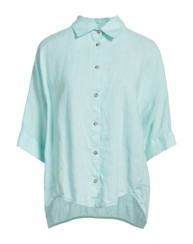 Peserico Easy Woman Shirt Turquoise Size 12 Linen In Blue