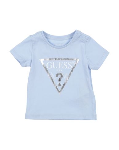 Guess Newborn Girl T-shirt Sky Blue Size 3 Organic Cotton In Blue