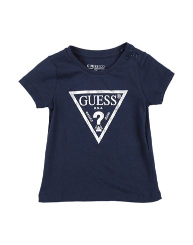 Guess Newborn Girl T-shirt Navy Blue Size 3 Organic Cotton In Navy Blue