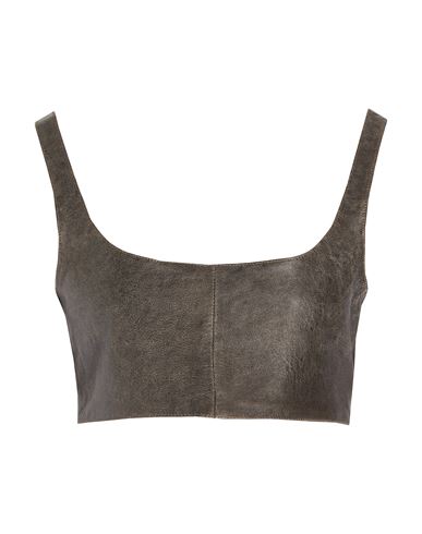 8 By Yoox Washed-effect Leather Crop Top Woman Top Lead Size 12 Lambskin In Grey