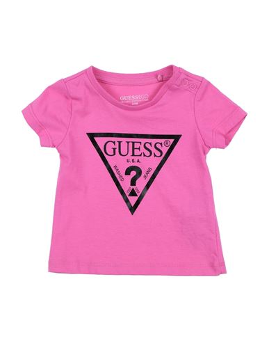 Shop Guess Newborn Girl T-shirt Fuchsia Size 3 Organic Cotton In Pink
