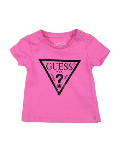 Guess Newborn Girl T-shirt Fuchsia Size 3 Organic Cotton In Pink