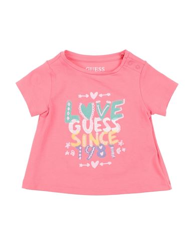 Shop Guess Newborn Girl T-shirt Salmon Pink Size 3 Organic Cotton, Elastane