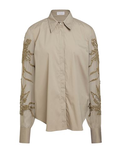 Brunello Cucinelli Woman Shirt Khaki Size Xxl Cotton, Polyamide, Elastane, Polyester, Silk In Beige