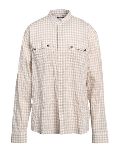 Shop Balmain Man Shirt Beige Size 16 ½ Cotton, Elastane