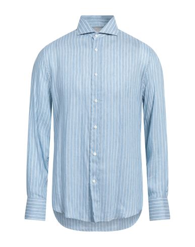 Brunello Cucinelli Man Shirt Sky Blue Size Xxl Linen, Lyocell, Cotton