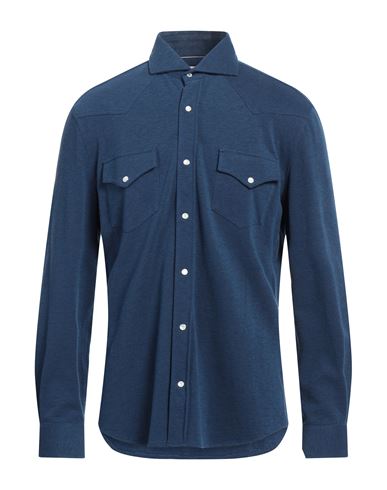 Brunello Cucinelli Man Shirt Navy Blue Size L Cotton In Navy Blue