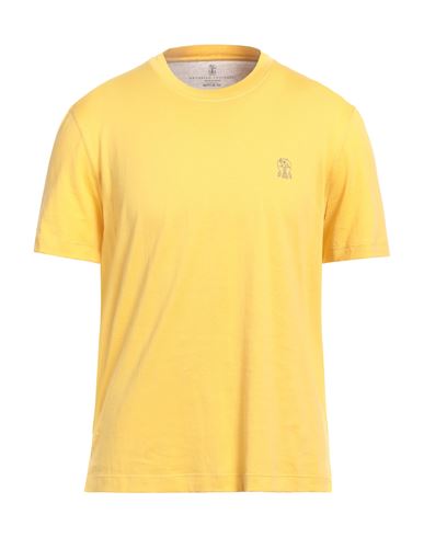 Brunello Cucinelli Man T-shirt Ocher Size 48 Cotton, Linen In Yellow