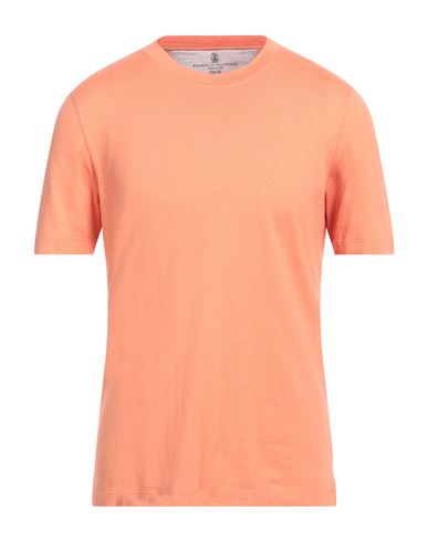 Brunello Cucinelli Man T-shirt Apricot Size Xxl Cotton, Linen In Orange