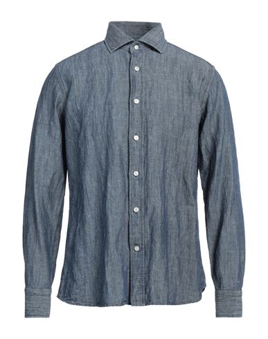 Shop Caliban 820 Man Denim Shirt Blue Size 17 ½ Linen, Cotton