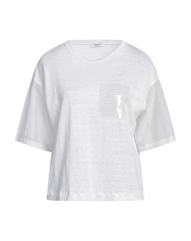 Peserico Woman T-shirt White Size 8 Cotton, Silk, Linen