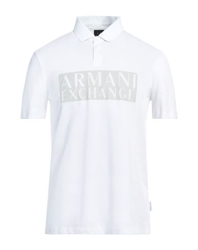 Armani Exchange Man Polo Shirt White Size M Cotton, Elastane