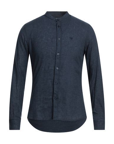 Shop Fred Mello Man Shirt Midnight Blue Size Xl Linen, Cotton