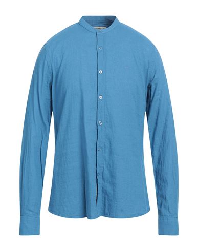 Fred Mello Man Shirt Azure Size L Linen, Cotton In Blue