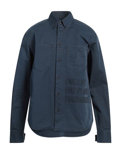 Dsquared2 Man Shirt Navy Blue Size 38 Cotton, Elastane