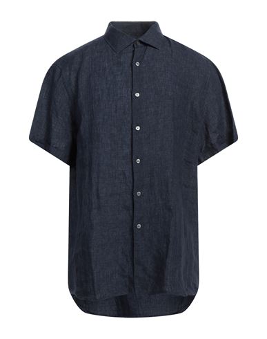 Zegna Man Shirt Midnight Blue Size Xxl Linen