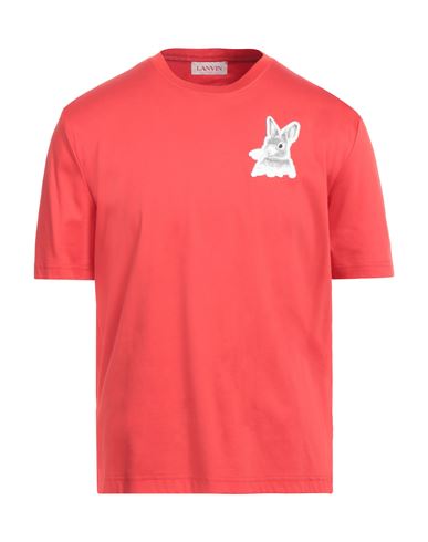 Shop Lanvin Man T-shirt Tomato Red Size M Cotton, Polyester