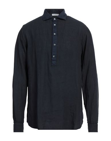 Shop Paolo Pecora Man Shirt Midnight Blue Size 17 ½ Linen, Cotton