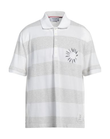 Thom Browne Man Polo Shirt Light Grey Size 4 Cotton, Polyamide
