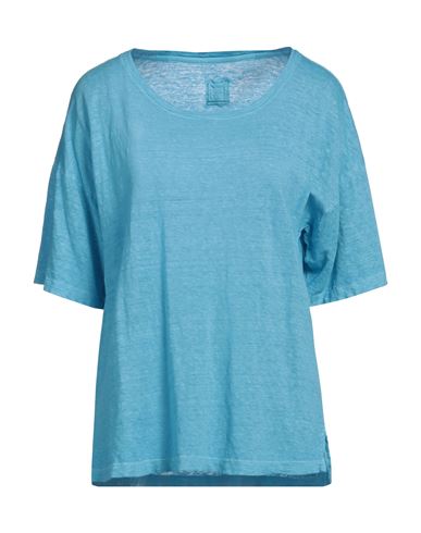 120% Lino Woman T-shirt Azure Size S Linen In Blue