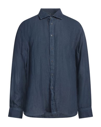 120% Lino Man Shirt Navy Size 3xl Linen In Navy