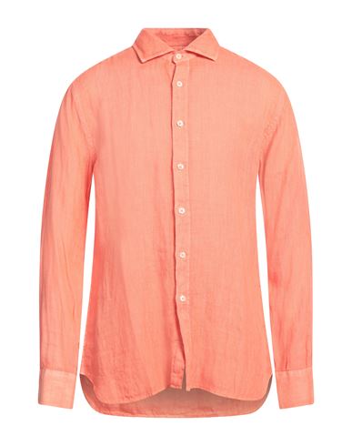 120% Lino Man Shirt Orange Size 3xl Linen In Orange