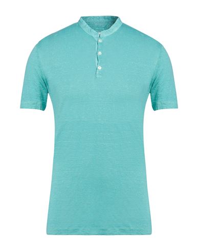 120% Lino Man T-shirt Turquoise Size S Linen In Blue