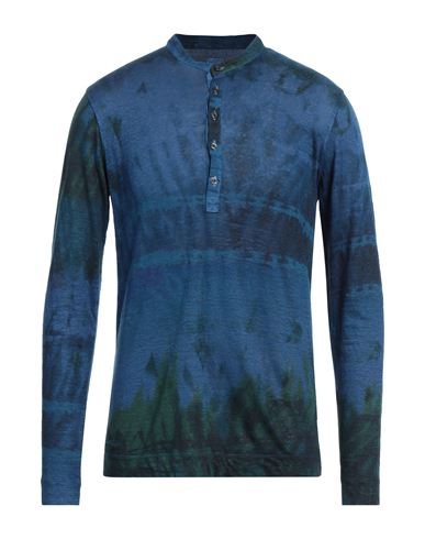 120% Lino Man T-shirt Navy Blue Size Xl Linen