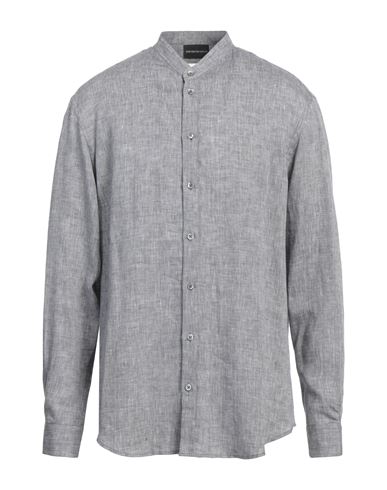 Emporio Armani Man Shirt Grey Size L Linen In Grey