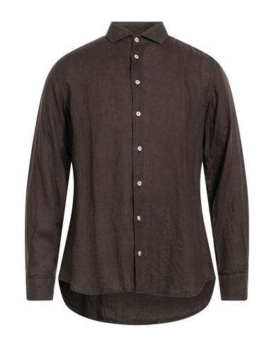 Shop Mc2 Saint Barth Man Shirt Dark Brown Size M Linen