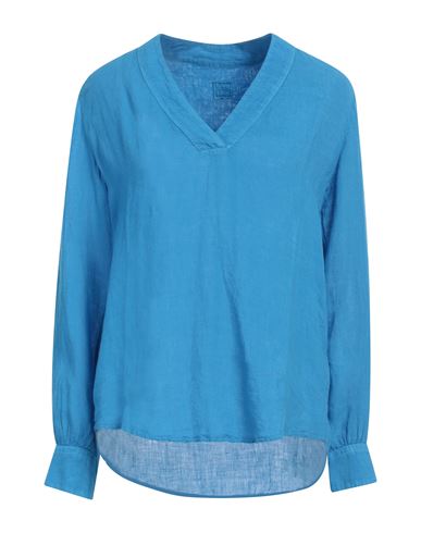 Shop 120% Lino Woman Top Azure Size 4 Linen In Blue