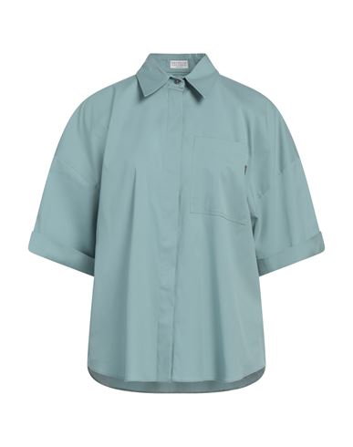 Brunello Cucinelli Woman Shirt Pastel Blue Size M Cotton, Polyamide, Elastane, Brass, Ecobrass In Blue