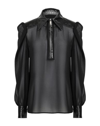 Shop John Richmond Woman Top Black Size 10 Silk, Leather