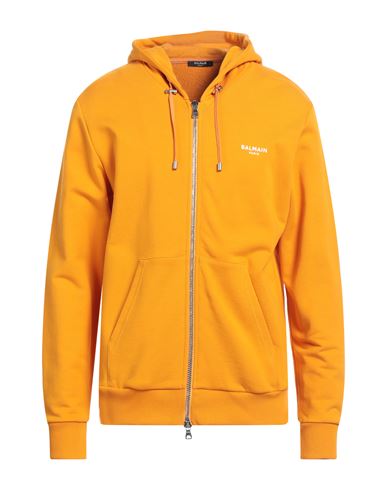 Shop Balmain Man Sweatshirt Orange Size Xl Organic Cotton, Elastane