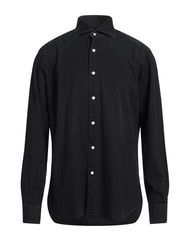 Barba Napoli Man Denim Shirt Black Size 17 Cotton