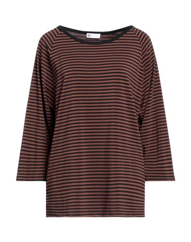 Shop Diana Gallesi Woman T-shirt Dark Brown Size 8 Polyester, Viscose, Elastane