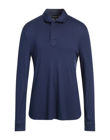 Giorgio Armani Man Polo Shirt Blue Size 46 Viscose, Silk, Polyester, Elastane