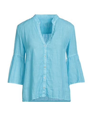 Shop 120% Lino Woman Shirt Azure Size 14 Linen In Blue