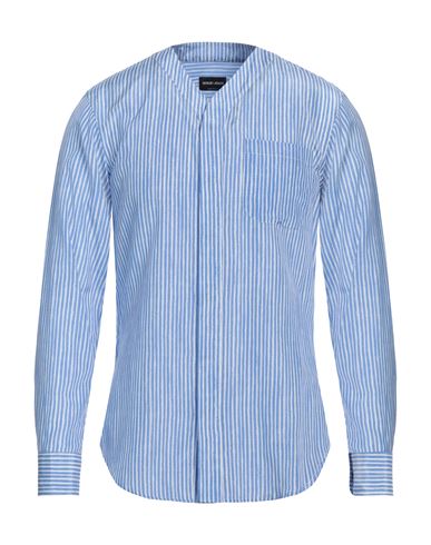 Giorgio Armani Man Shirt Light Blue Size 16 Silk, Cotton