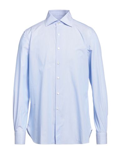 Shop Sartorio Man Shirt Azure Size 16 Cotton In Blue