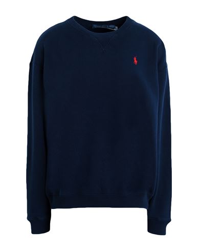 Polo Ralph Lauren Fleece Crewneck Sweatshirt Woman Sweatshirt Navy Blue Size L Cotton, Polyester