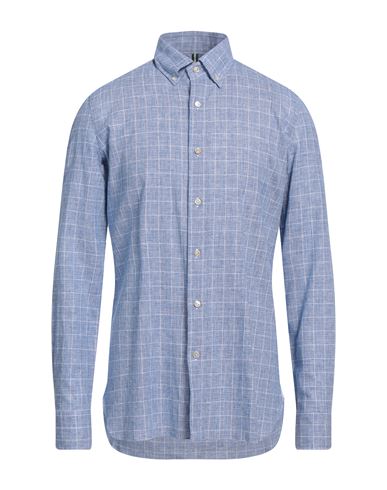 Luigi Borrelli Napoli Man Shirt Blue Size M Linen, Cotton