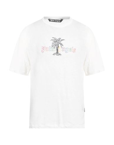 Shop Palm Angels Man T-shirt White Size L Cotton, Linen, Polyester