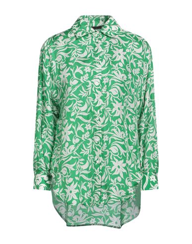 Maje Floral-print Cupro-blend Satin-twill Shirt In Green