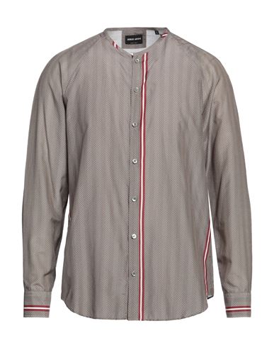 Giorgio Armani Man Shirt Khaki Size 16 Cotton, Silk In Beige