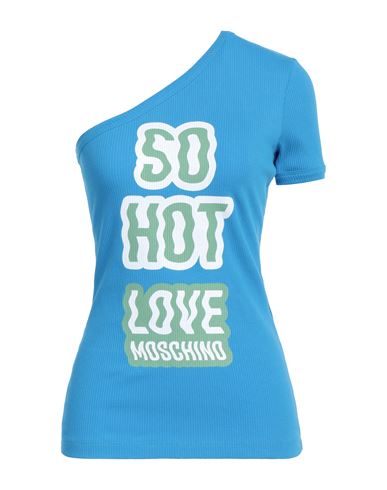 Love Moschino Woman Top Azure Size 10 Cotton, Elastane In Blue
