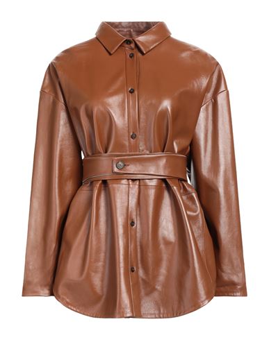 Fabiana Filippi Woman Shirt Brown Size 8 Leather, Ecobrass, Cotton