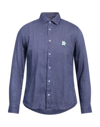 Shop Altea Man Shirt Navy Blue Size Xxl Linen
