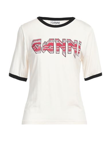 Ganni Woman T-shirt Ivory Size Xl Lyocell, Elastane In White