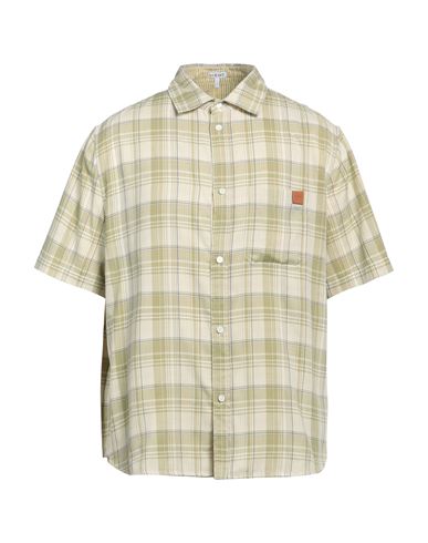 Shop Loewe Man Shirt Light Green Size 16 Polyester, Cotton, Calfskin
